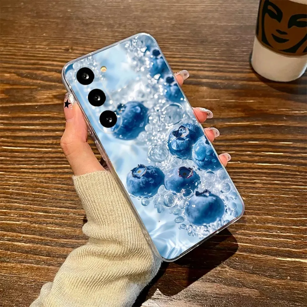 Blueberries Fruit Phone Case For Samsung S23,23,22,30,21,10,9,8,7,Note20 Ultra,Lite,Ultra,5G,Plus,FE,Soft Transparent Case