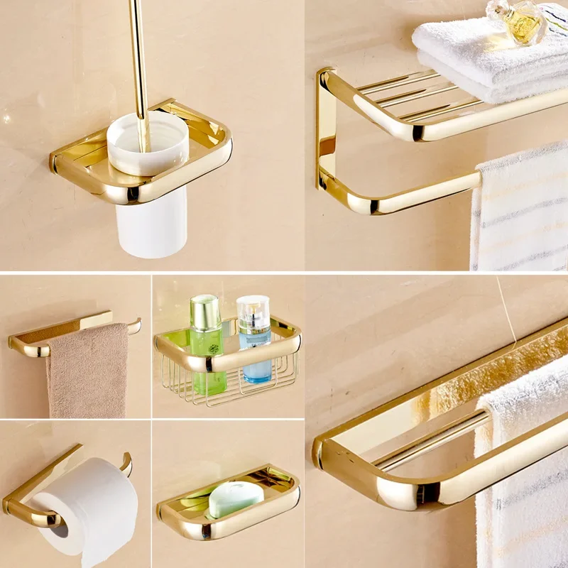 

Light luxury copper towel rack gold bath towel rack shelf bathroom pendant antique bathroom hardware pendant settoilet brush