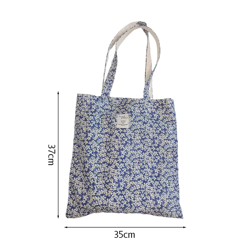 Tote Large Capacity Canvas Bag Reusable Foldable Floral Shopping Shoulder Bag Floral Cotton Bag for Outdoor Daily Shopping