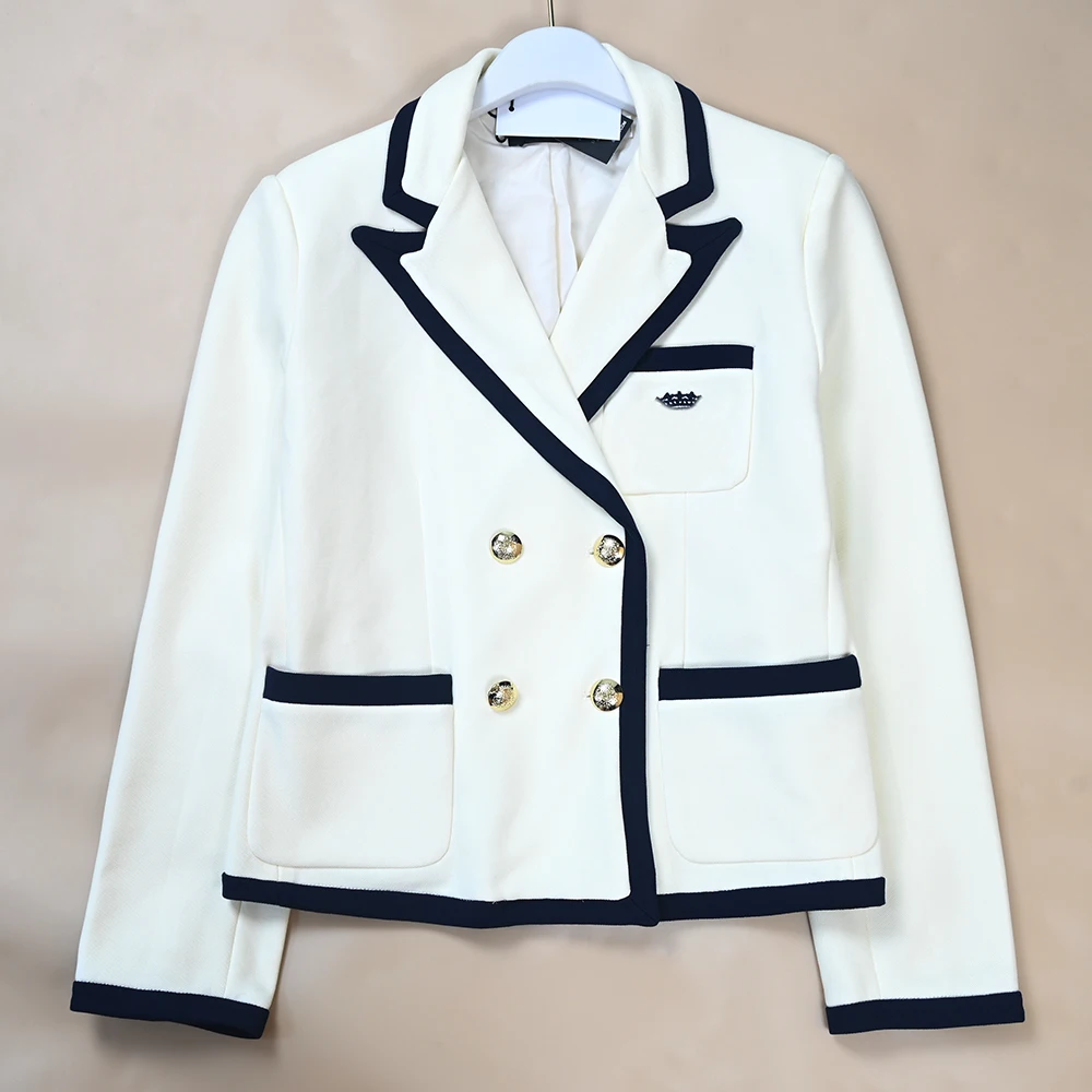 New Women's Elastic Double Row Two Button Contrast Color  Versatile Style Casual Fit Standard Cut Long Sleeve Jacket