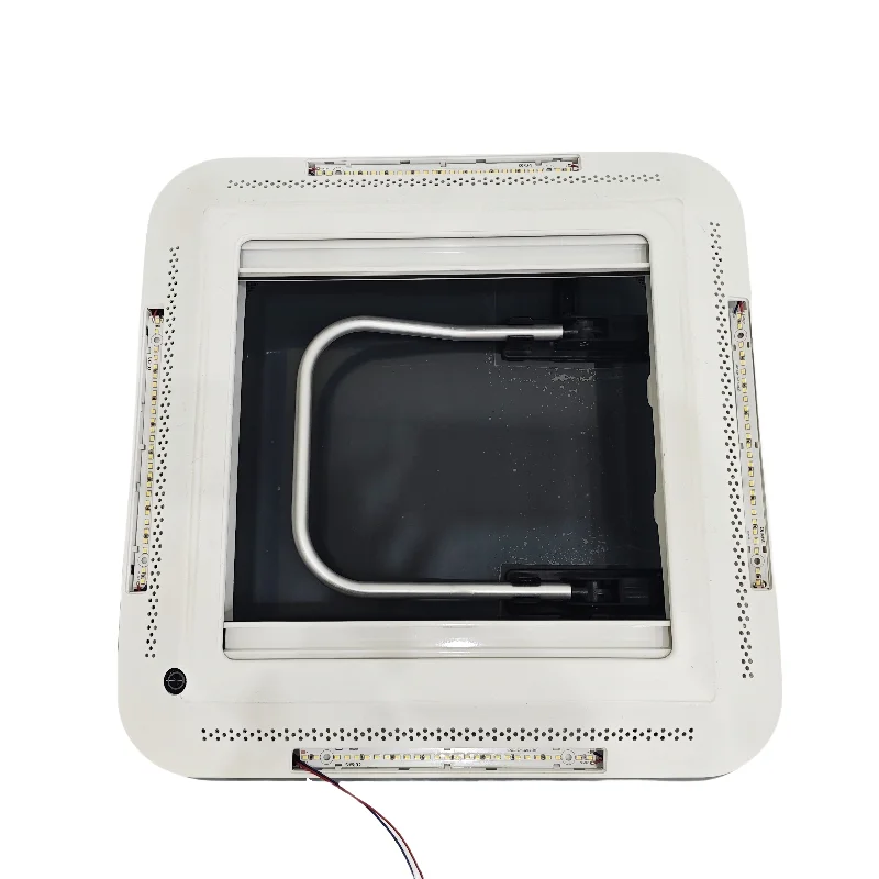 Aluminum Alloy 800x500mm RV Sunroof Dual Layer Acrylic Insect Shield Built-in LED Lights 12V Camping Use
