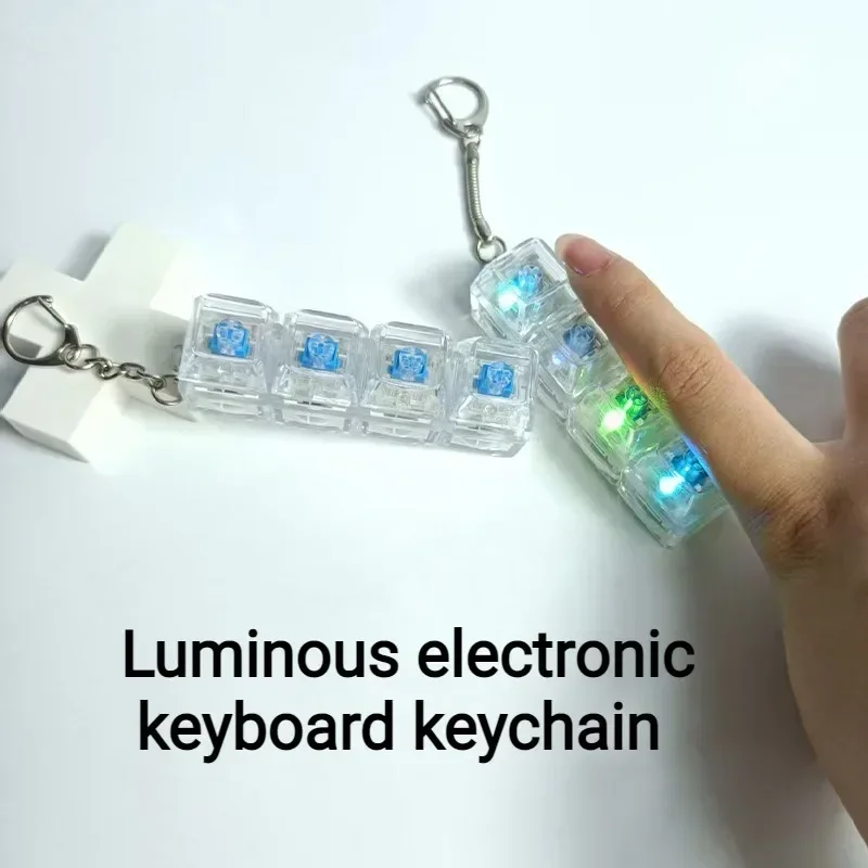 4 Keys Keyboard Fidget Toy Keyboard Clicker Toys with LED Light Keychain Stress Relief for Anxiety Decompression