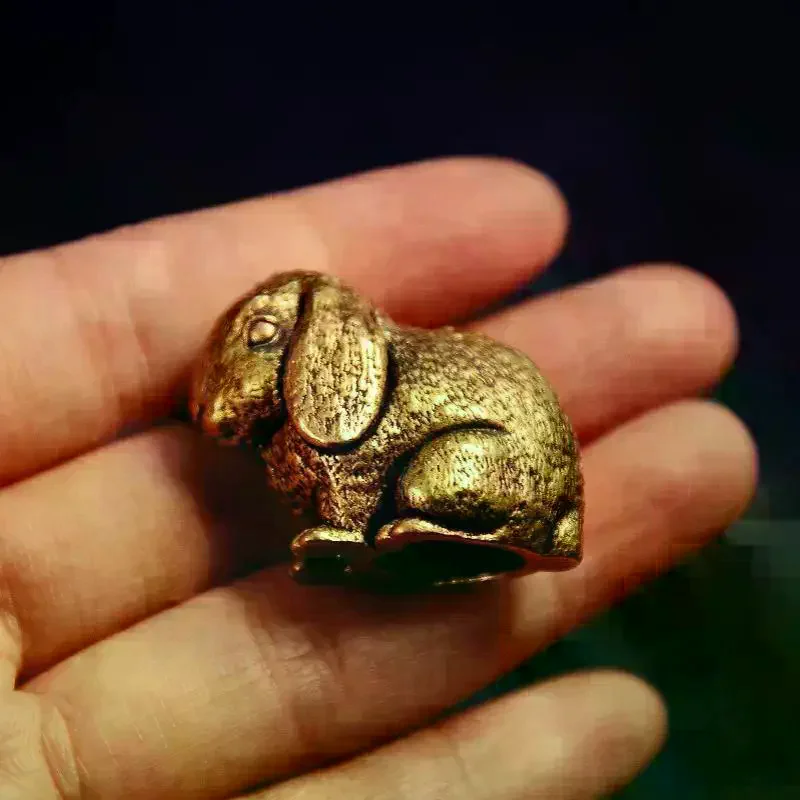 Cute Big Ears Rabbit Small Statue Retro Brass Animal Desktop Ornaments Vintage Miniatures Figurines Home Decoration Crafts Gift