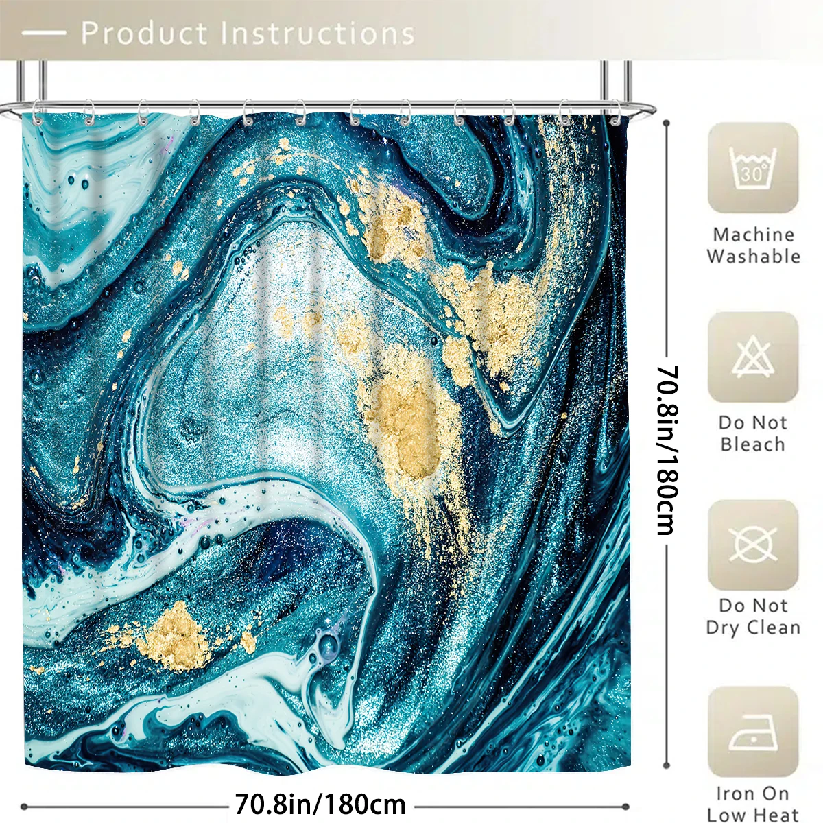 1/4 Piece Shower Curtain Set, Waterproof Bathroom Partition Curtain with Hooks, Anti-Slip Bath Rug, U Shape Mat, Toilet Seat Cov