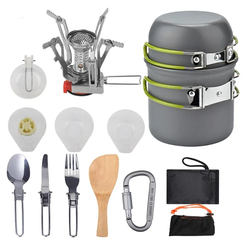 

Outdoor Camping Pot Fried Pan Cooking Set 1-2 Persons Portable Travel Camping Hiking Gears