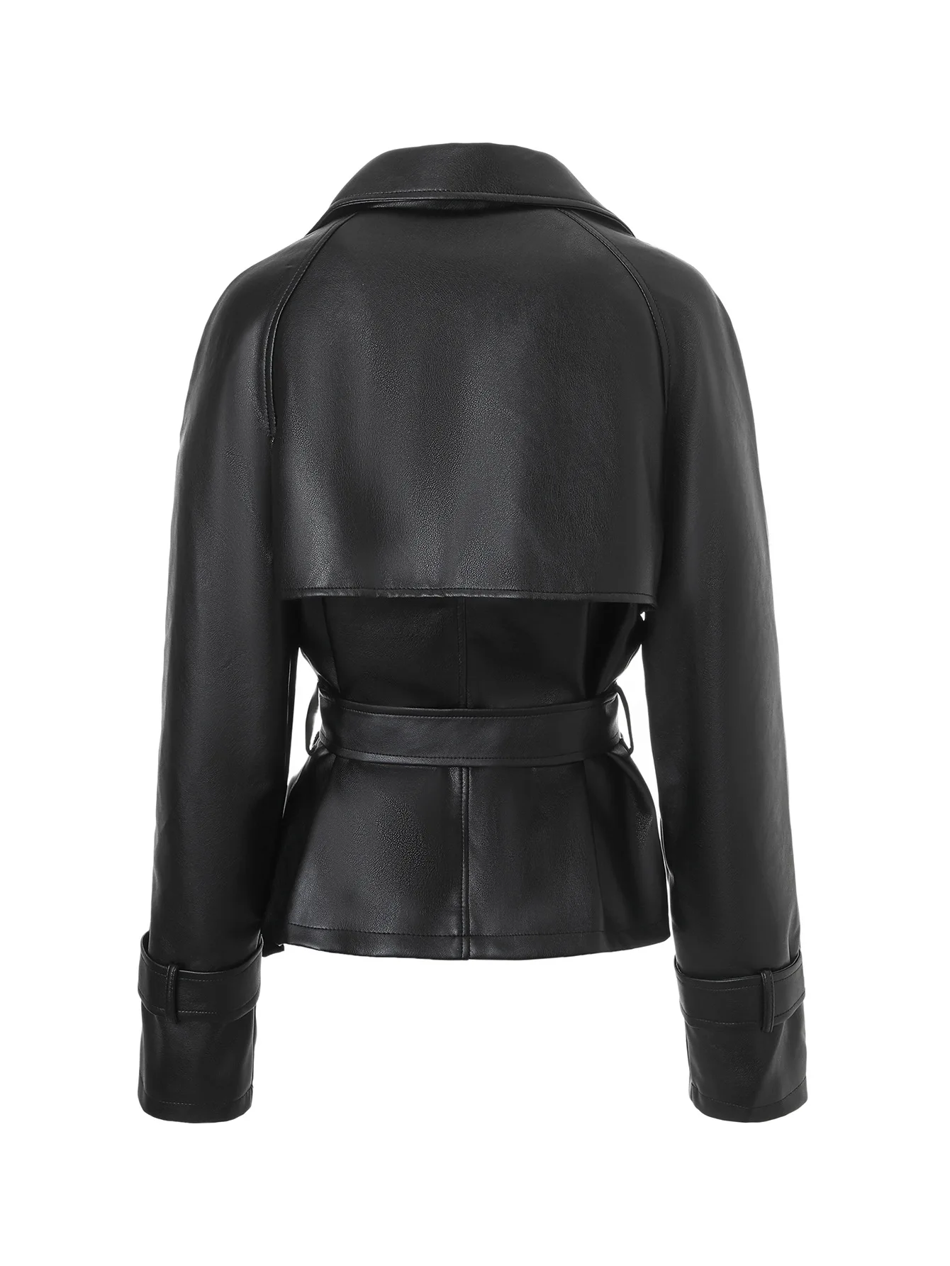 Black Faux Leather Jackets Women Long Sleeve Buttons Elastic Oversized Coats Fashion 2026 Autumn Winter Streetwear