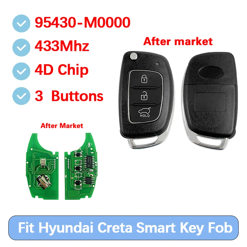 CN020116 Aftermarket 3 Button Smart Remote Flip Key 434Mhz 4D60 Chip FCC 95430-M0000 For Hyundai Creta 2016