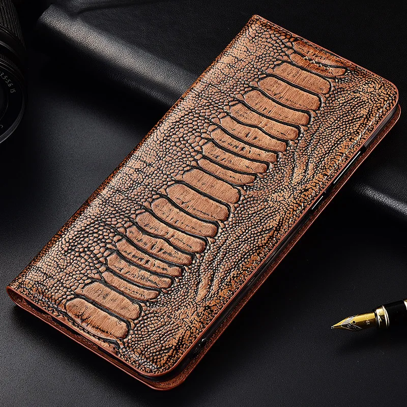 Luxury Genuine Leather Case For iPhone 16 Pro Max 13 11 12 14 15 Pro Max 15 Plus Ostrich Foot Retro Wallet Book Style Flip Cover