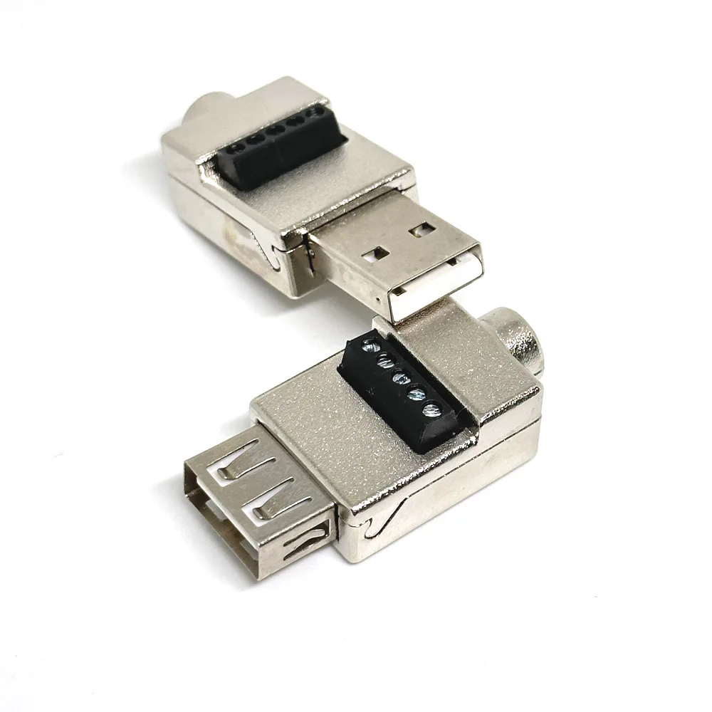 

50pc 5V USB 2.0 Type Male Female Turn 5Pin metallic shell Terminal USB Turn Terminal Avoid Welding Plugs USB Plug Head Connector