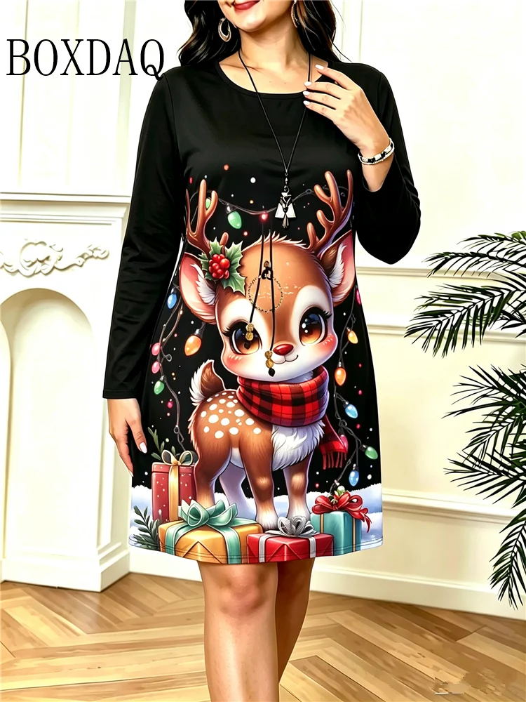 Women'S Christmas Dresses For Autumn Winter 2027 Long Sleeve Dress Loose Casual Cute Christmas Snowman Party Dress Plus Size 6XL