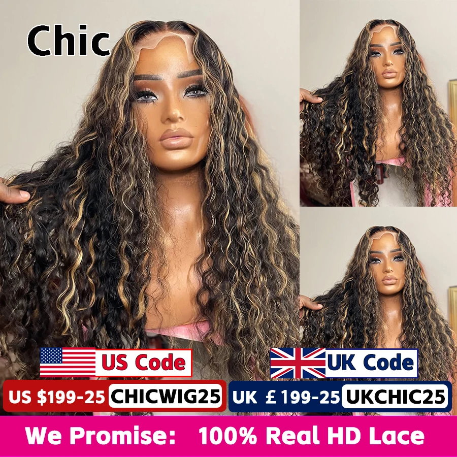 Gd Chic Wigs 1B/27 Highlight Real HD Lace Wig 250% Deep Wave Invisible Swiss 2x6 6x6 5x5 HD Lace Closure Wig Glueless Preplucked