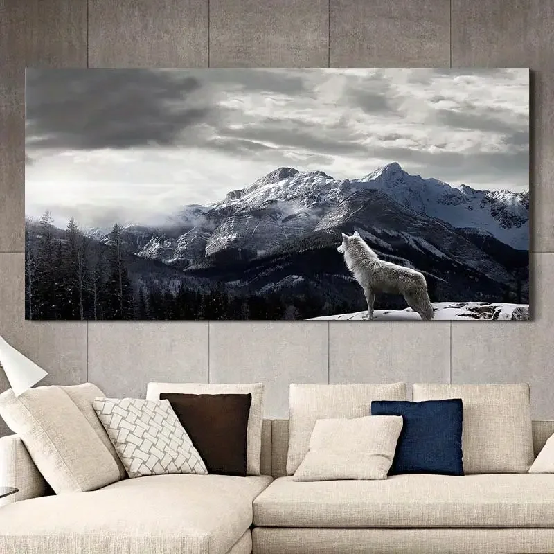 1pc Canvas Poster, Modern Art, Snow Mountain Wolf Poster Wall Art Picture, Ideal Gift For Bedroom Living Room Corridor, Wall Art