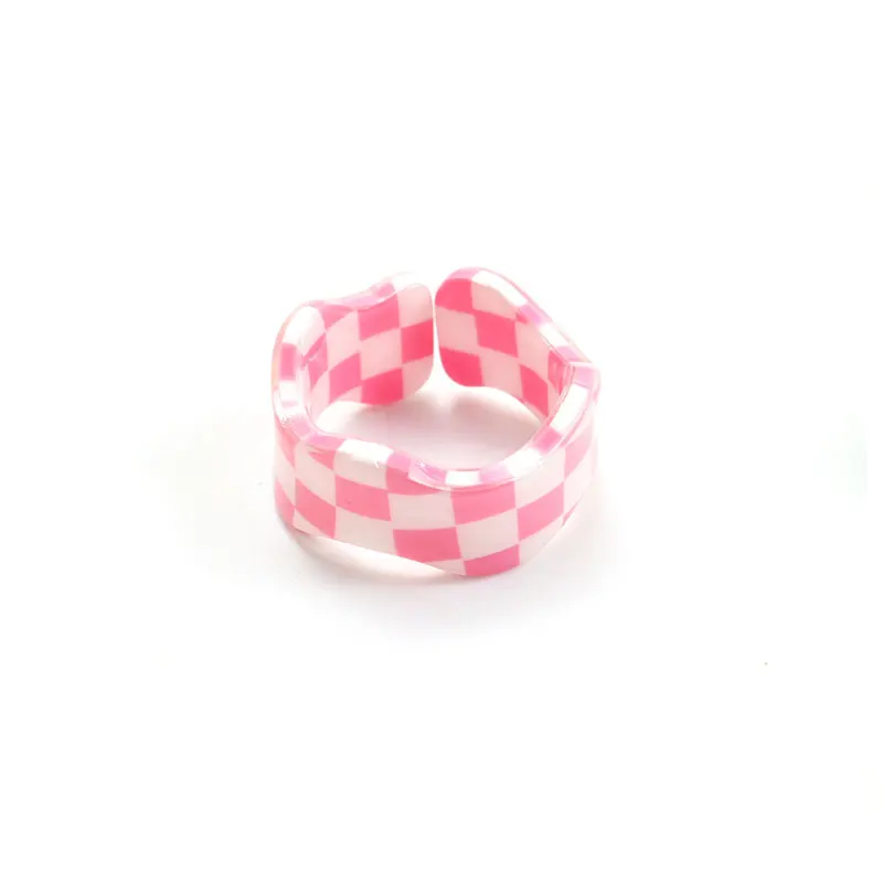 Fashion Colorful Plaid Stripe Resin Adjustable Acrylic Rings for Women Party Jewelry Girl Friend Gift Trending Product Wholesale