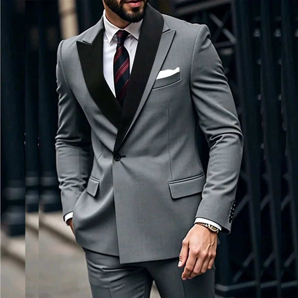 Luxury Wedding Men's Slim Fit Suits Chic One Button Flat Front Regular Length 3 Piece Jacket Pants Vest Male Clothing Outfits