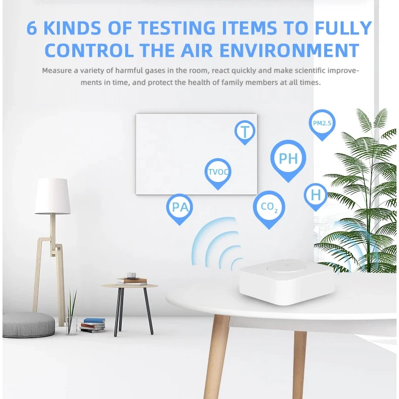 Tuya ZigBee/WiFi Luchtkwaliteit Detector PM2.5 Formaldehyde VOC CO2 Temperatuur Vochtigheid 6in1 Smart Air Box Sensor Via Alexa Google