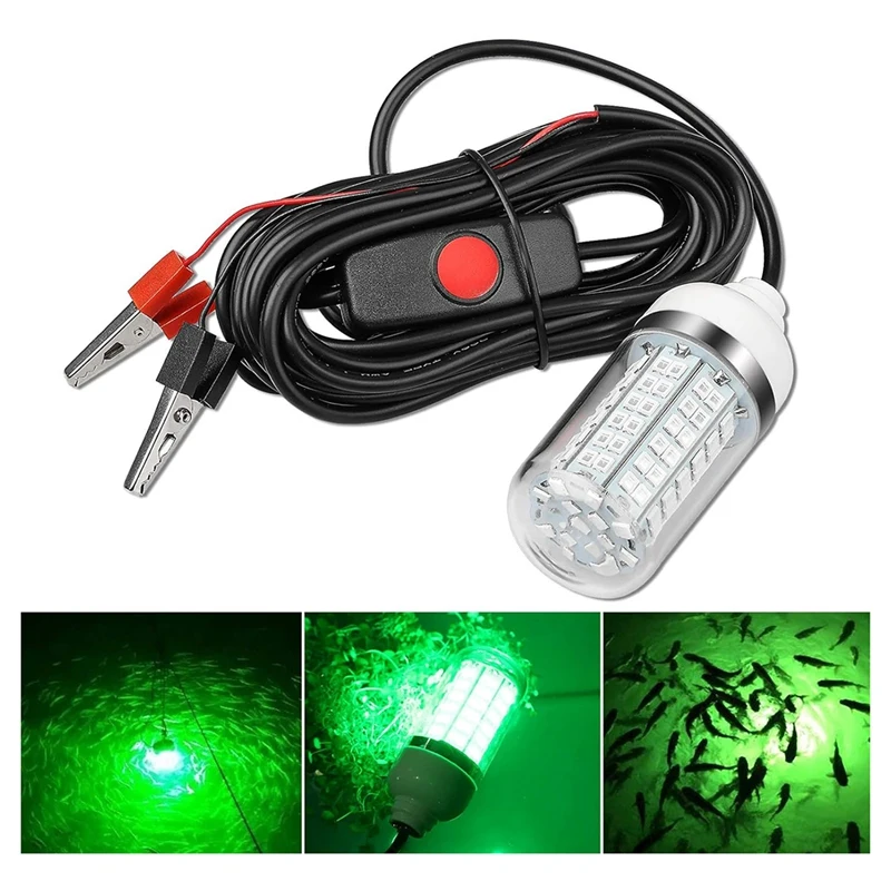2PCS 12V LED สีเขียวใต้น้ํา Submersible Night Fishing Light Crappie ปลาหมึกเรือตกปลาติดตั้งง่ายใช้งานง่าย