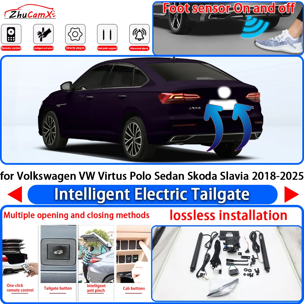 ZhuCamX for Volkswagen VW Virtus Polo Sedan Skoda Slavia 2018-2025 Power Liftgate Electric Suction Tailgate Tail Gate Lift Strut