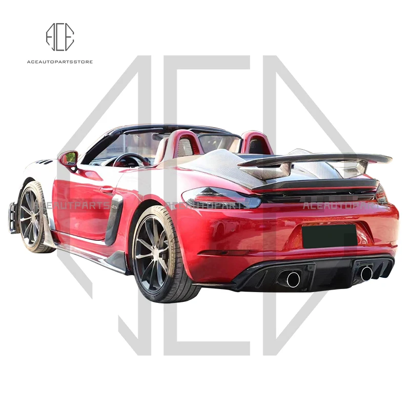 Full Body Kit For Porsche Cayman Boxster 718 GT4RS Style Carbon Fiber Front Bumper Rear Diffuser Side Fender