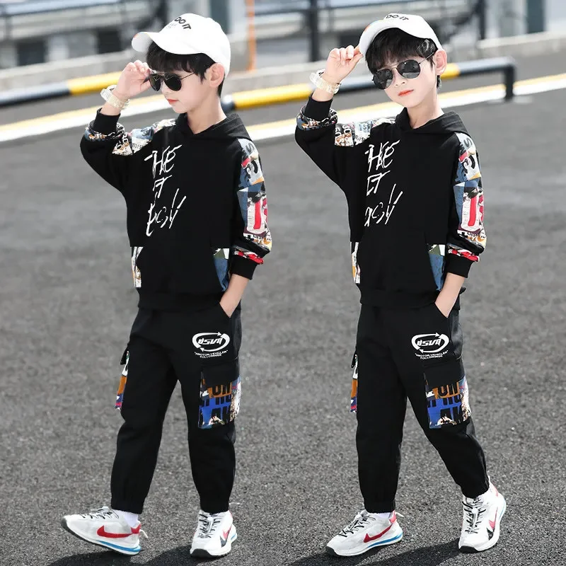 2023 New Boys Autumn Clothing Suit Teenage Boys Clothes Cartoon 4-14 Years Boys Tracksuit Set Children Hooded Coat and Pants