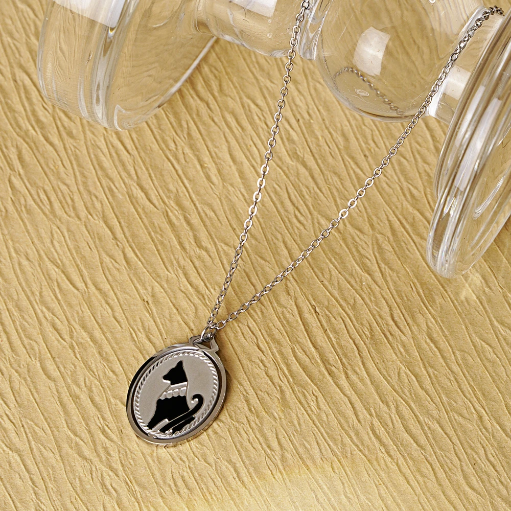 Stainless Steel Europe And America Minimalism Fashion Black Cat Pendant Necklace Jewelry Gift For Women