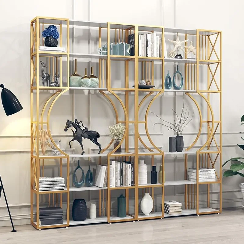for Wrought Iron Partition Shelf Nordic Creative Multi-layer Bookshelf Solid Wood Floor Screen Living Room Storage Rack