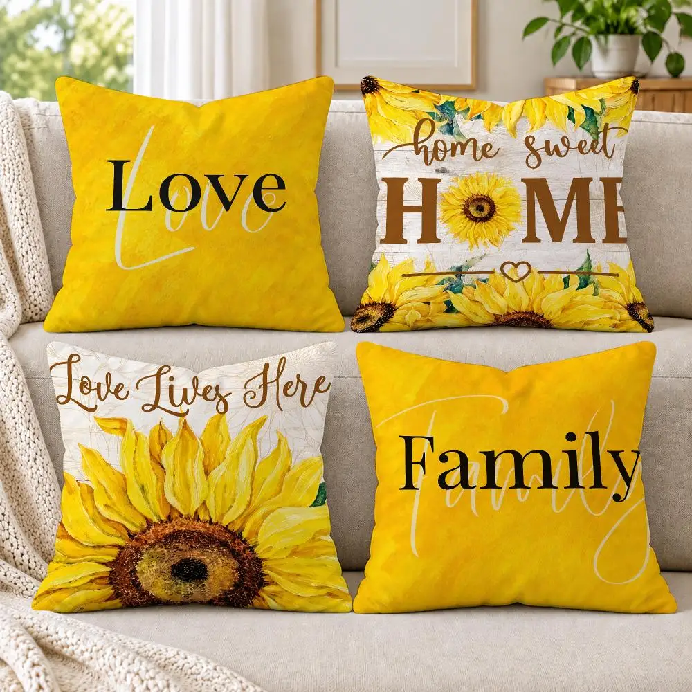 4PC Yellow Daisy Home Cushion Cover Soft Plush Double-Sided Print Throw Pillow Cover Home Decor for Sofa Living Room