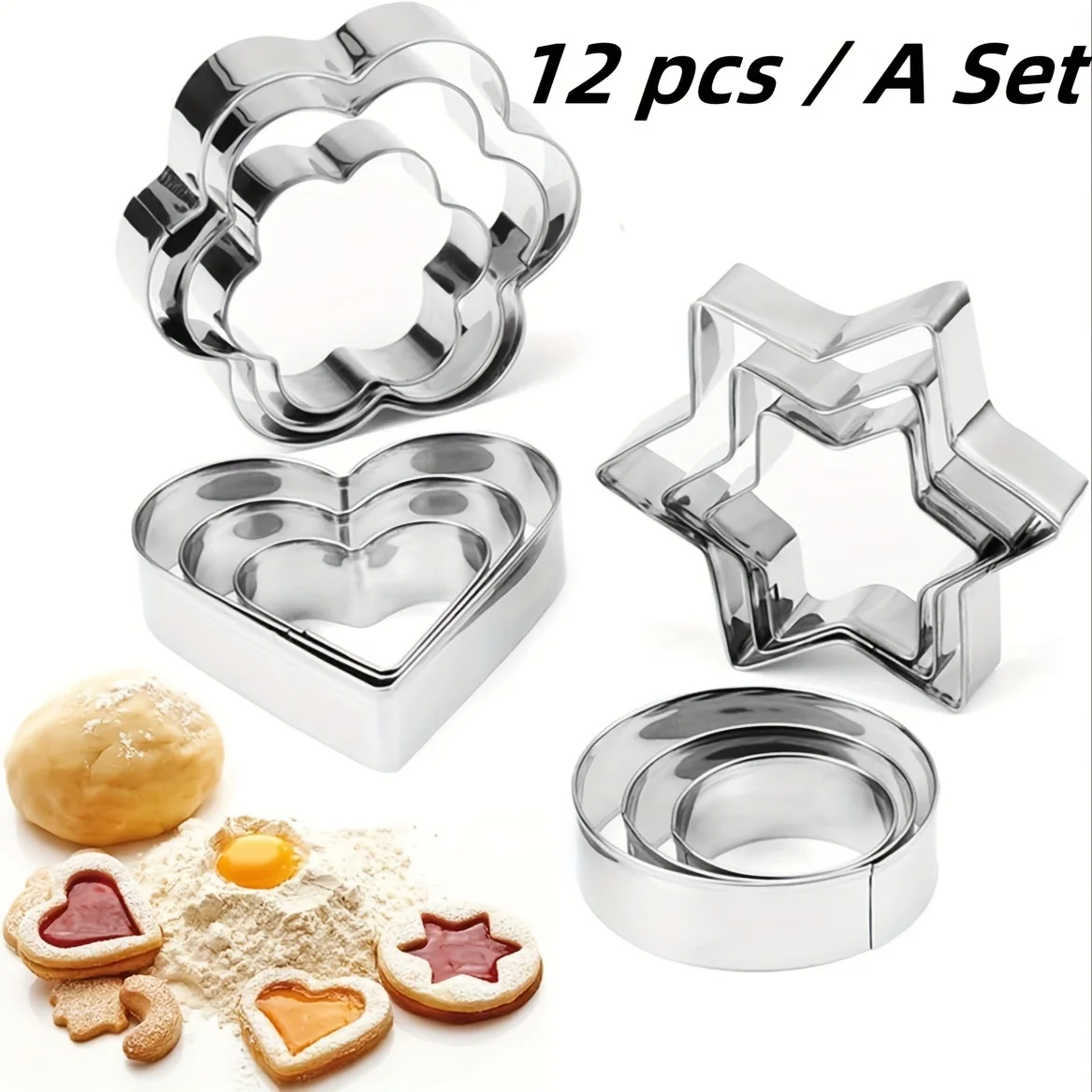 

Набор металлических формочек для печенья, 12 шт., креативная формочка для печенья со звездами, формы для яиц в форме сердца/цветов, инструменты для выпечки в помещении и на открытом воздухе