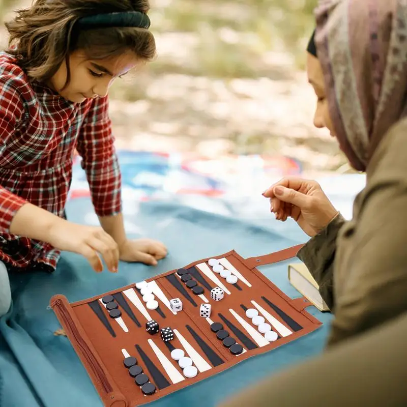 Set papan permainan Backgammon portabel untuk orang dewasa permainan perjalanan dewasa desain rol strategi papan permainan Puzzle anak-anak