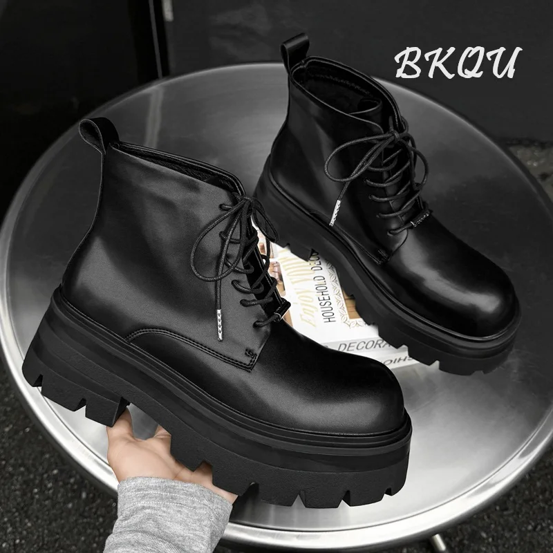 

BKQU Chelsea Men's Boots 2024 New Autumn and Winter New Thick Sole Increase High Help British Retro Midboot Trend