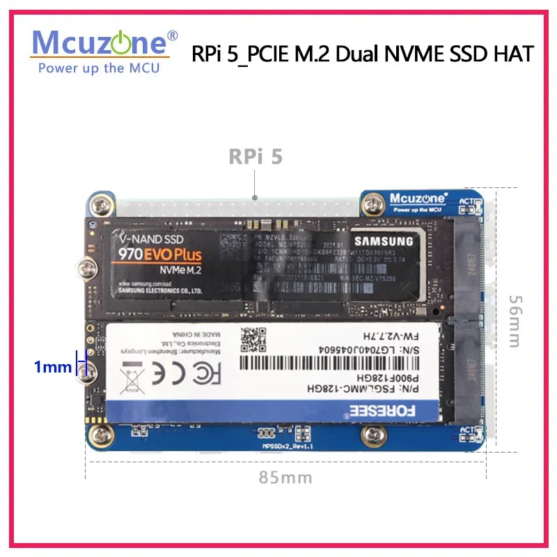 Imagem -04 - Raspberry pi Pcie M.2 Nvme Duplo Chapé Ssd Suporta 2280 2242 2230 Ssd Mps2280d