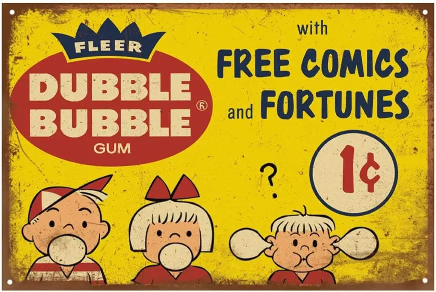 Tin Signs Retro Reproduction Bubble Gum Advert, Funny Vintage Decor for Home Bar Room Diner Garage Kitchen, 8x12 Inches