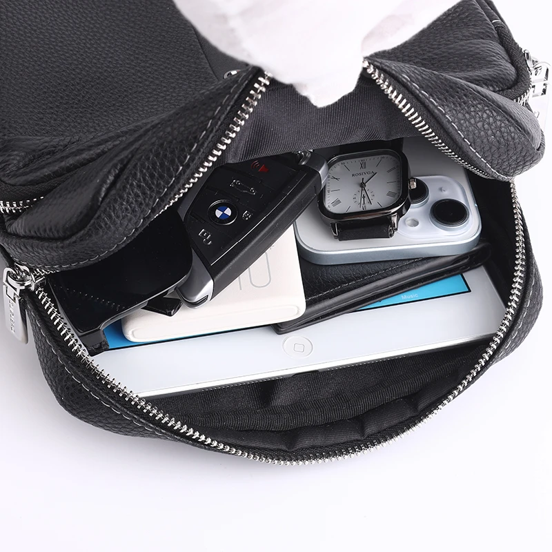 2026 New Trendy Men's Premium Genuine Leather Messenger Bag Stylish Minimalist Small Crossbody Bags Daily Commute Shoulder Bag