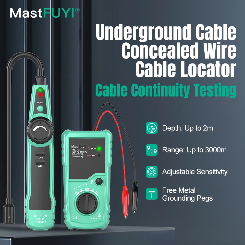 MASTFUYI Professional Underground Cable Detector Network Cable Telephone Cable Concealed Wire Locator Depth 2m Range 3000m