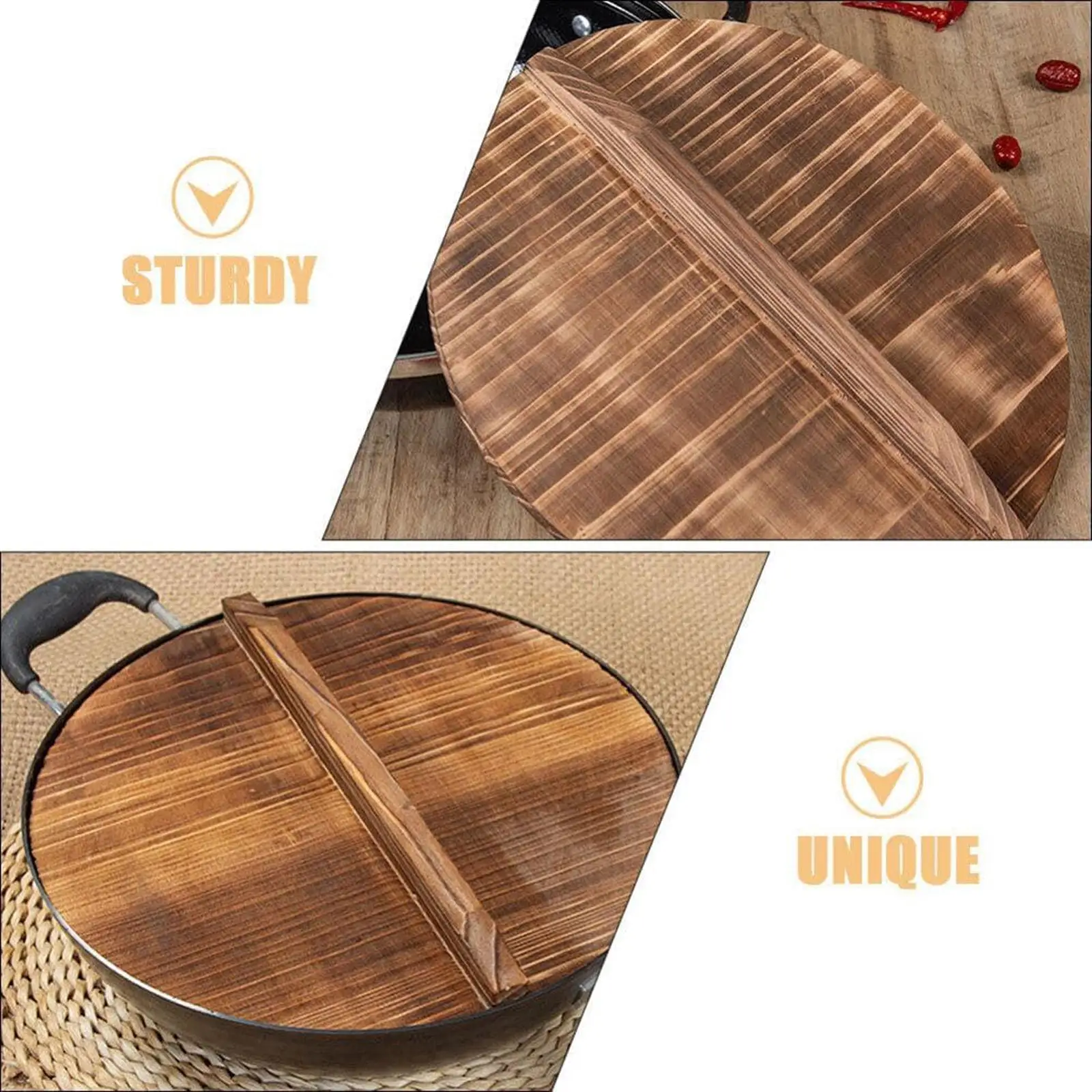 Round Wooden Cookware Lid Splash Protector Anti Scalding Pan Lid Handle Kitchen Accessory for Frying Pans
