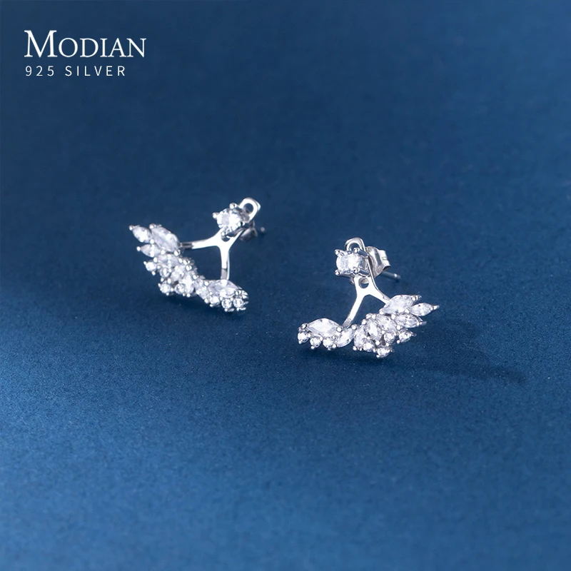 Modian Luxury Wedding Wings Clear CZ Stud Earrings Solid 925 Sterling Silver Fashion Ear Studs For Women Party Jewelry Gifts