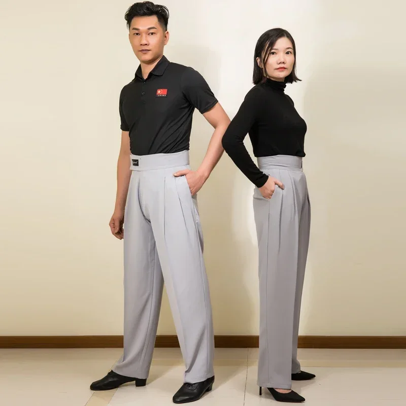 Men Women Latin Dance Pants Adult Ballroom Dance Competition  High Waist Black Cha Cha Salsa Waltz Dancewear