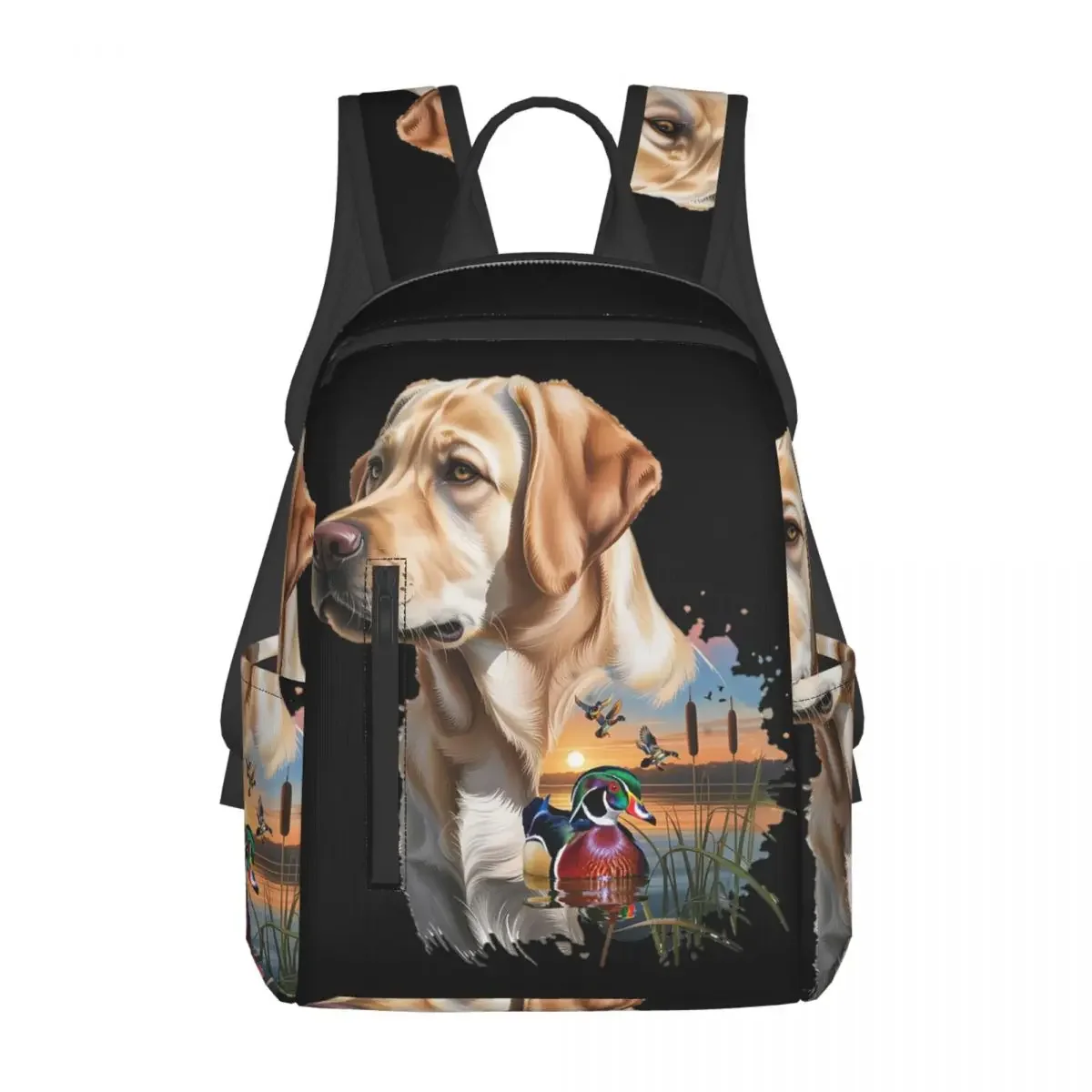 

Yellow Labrador And Wood Duck Sunrise Backpack Daypack Large Capacity Kids BookBag School Bag Shoulder Bags for Men Women