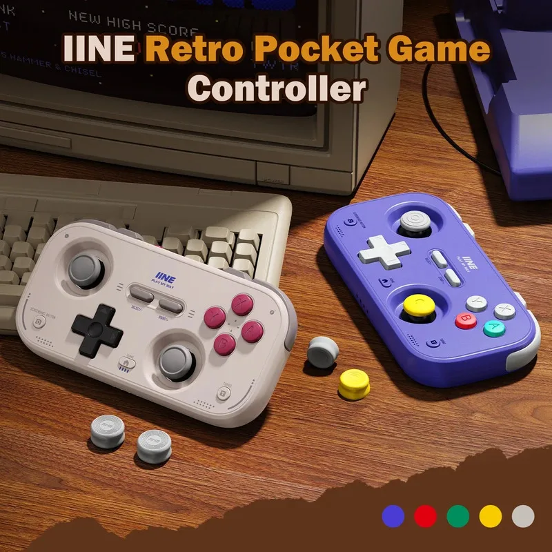 وحدة تحكم ألعاب IINE Pocket Retro، عصا مجوفة 1000 هرتز، عصا تحكم بتأثير القاعة، لوحة ألعاب صغيرة محمولة قابلة للتخصيص