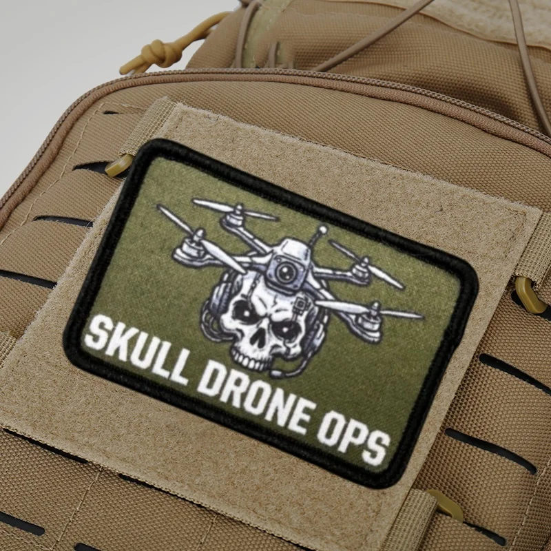 Parche táctico velcro Skull Drone Ops estampado militar para ropa - imagen 4