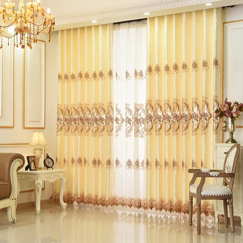 European Luxury High-end Living Room Floor-to-ceiling Bedroom Balcony Simple European Sunscreen Embroidered Curtains Gauze