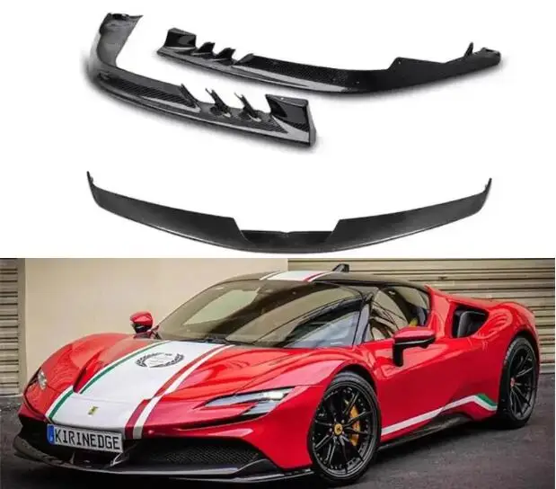 For Ferrari SF90  2020 2021 2022 2023 Real Dry Carbon Front Bumper Splitters Lip Spoiler Side Angle Cover