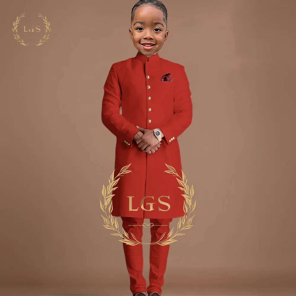 African style boys\' 2-piece suit: stylish stand collar, black wedding tuxedo 2-piece set (blazer and trousers)