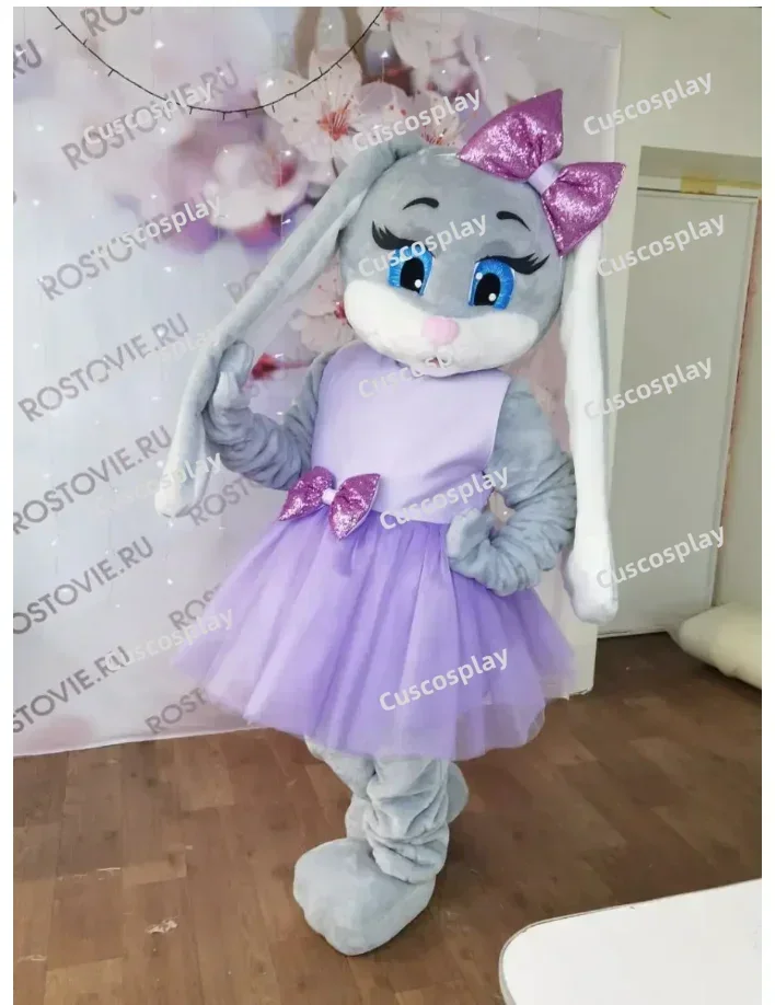 

Doll Rabbit Flirting Cotton Candy Purple Dress Carnival Advertising Makeup Easter Bunny Rabbit Halloween Mascot Costume Animal