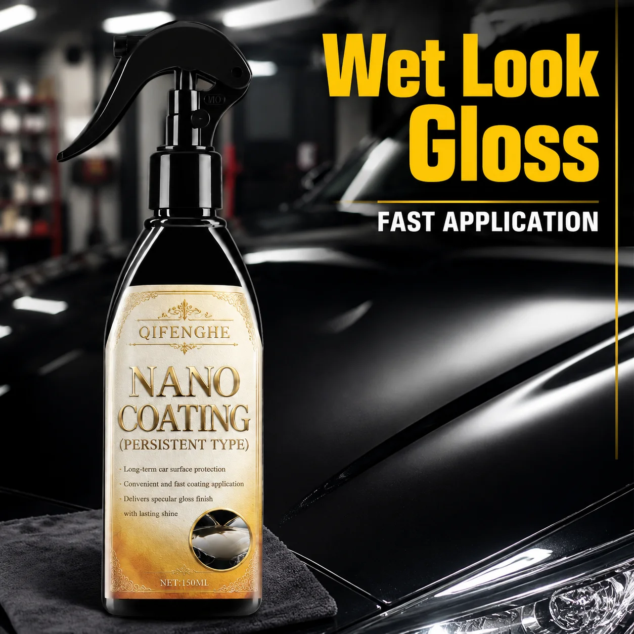 Car Nano Coating Spray, Fast Application Wet Look Gloss Auto Paint Protector, Long Lasting Car Polishing Shine Spray
