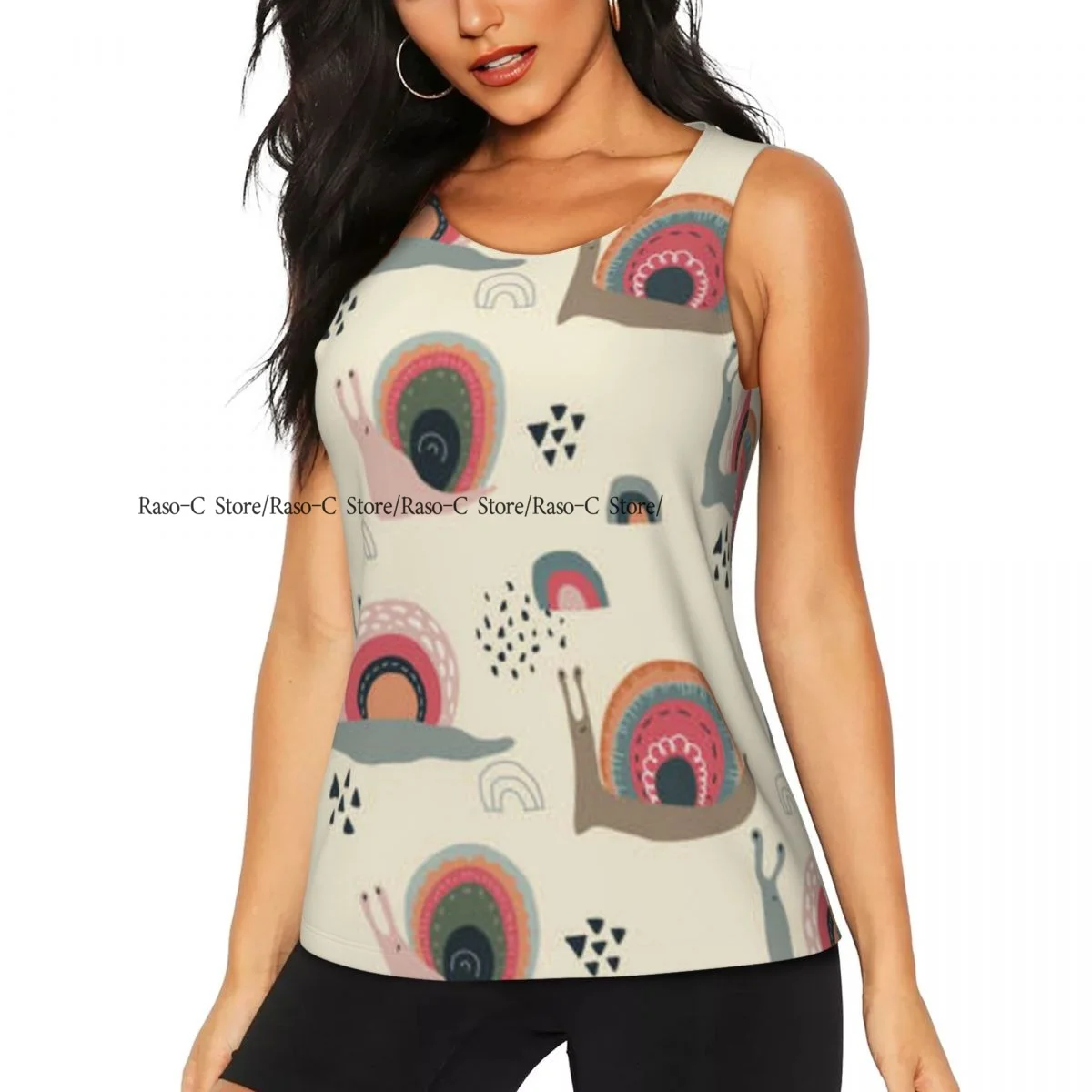Women's Sleeveless Yoga Tank Top Cute Funny Rainbow Snails Scandinavian Style Quick Dry Running Training Sports Vest Yoga Shirts