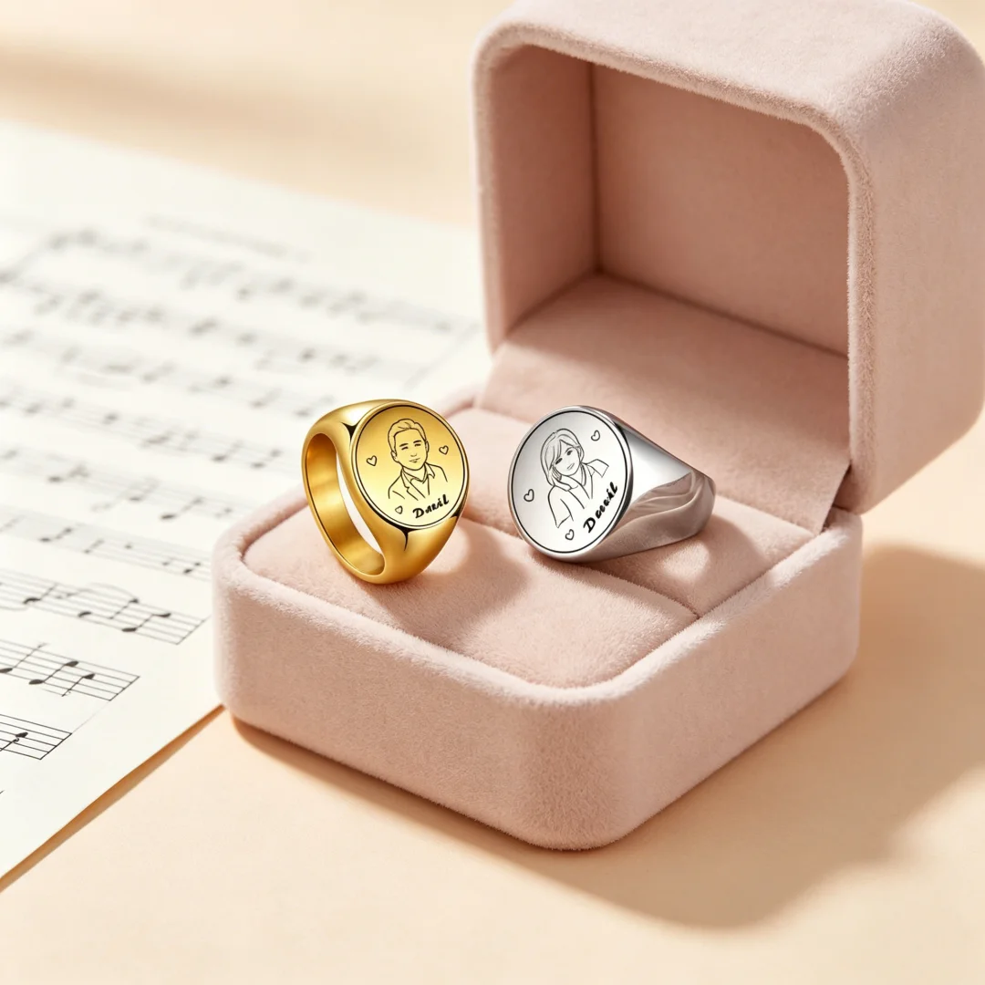 Customized Portrait Photo Ring Stainless Steel Personalized Stainless Steel Carving Photo Ring Family Birthday Gift