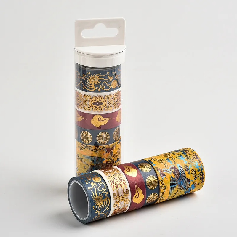 

Handbook Bronzing Washi Tape Set, Traditional Forbidden City Ancient Style, Dragon and Phoenix Culture Classic Decoration