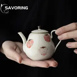 120ml Japanese Powder Cited Ceramic Teapot Hand-painted Strawberry Small Pot with Filter Tea Maker Single Kettle Kung Fu Tea Set