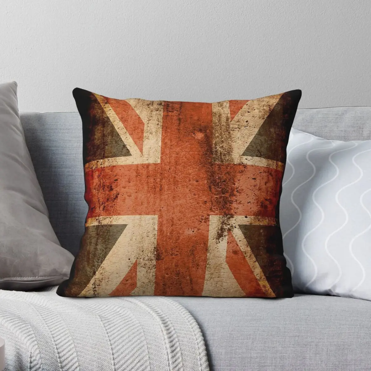 Distressed Union Jack UK Flag Square Pillowcase Polyester Linen Velvet Pattern Zip Decorative Pillow Case Home Cushion Cover