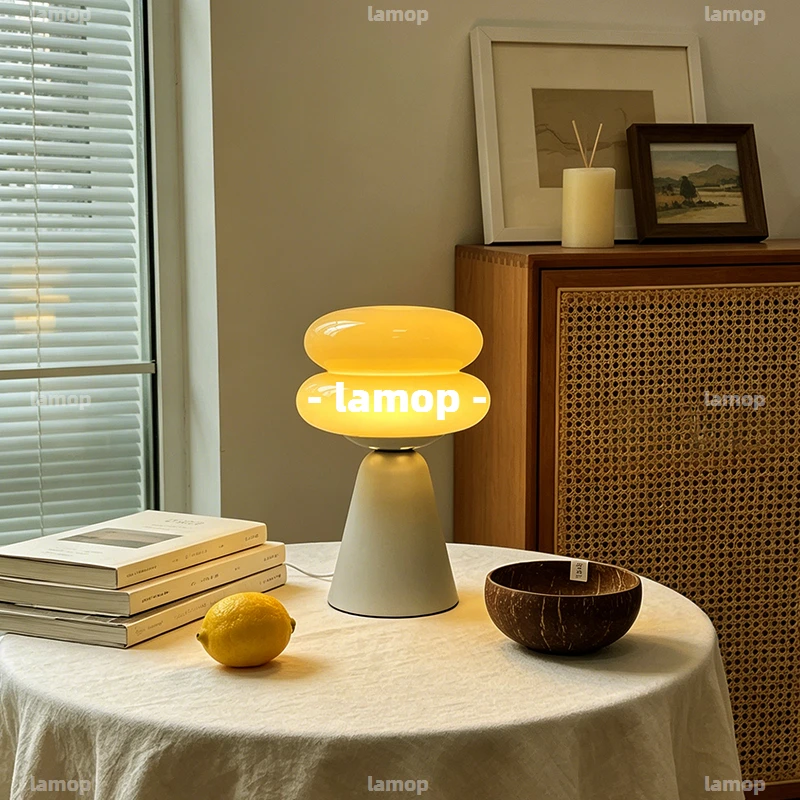 French Cream‑Style Hamburger Table Lamp for Bedroom Bedside Vintage Bauhaus‑style dimmable ambient night light - view 6